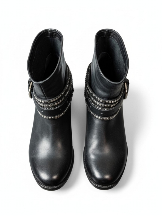 KBR Shoes - KBR Studded Leather Buckle Ankle Boots